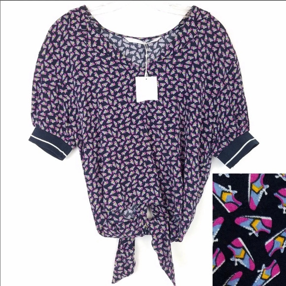 NWOT ZARA SNEAKER PRINT BACK TIE TOP - Picture 1 of 7